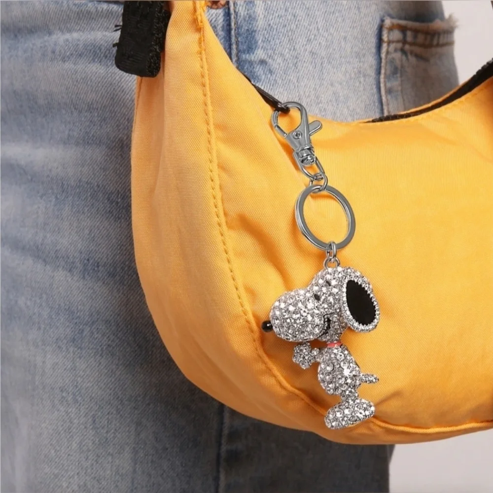 🩶▪️Peanuts▪️snoopy Crystal Bling 3D Keychain-Sparkling peanut  bag Charm